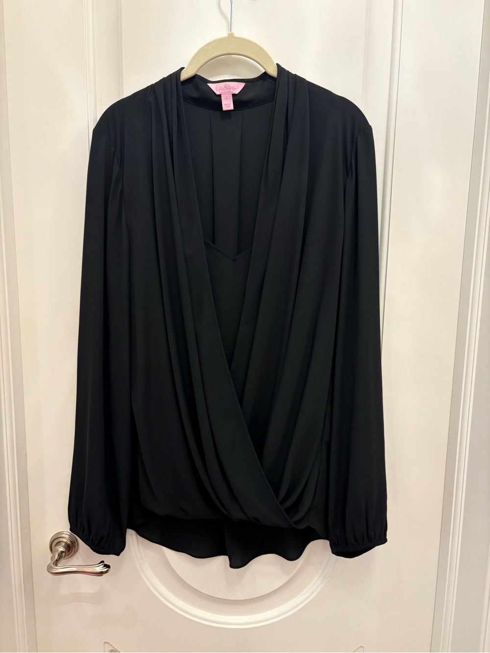 Lilly Pulitzer Black Draped V-Neck Blouse